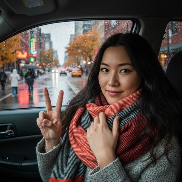 NA Women's Long Plaid Big Grid Winter Scarf - Picture 4 of 4